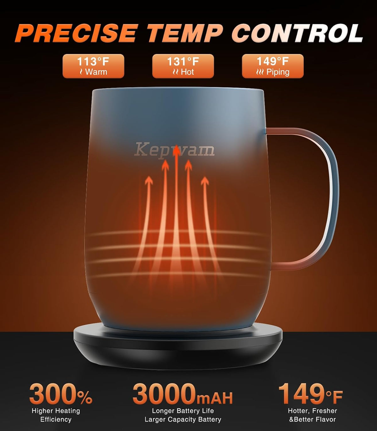 Ultimate Self-Heating Coffee Mug T2 - Enjoy Your Favorite Beverages at the Perfect Temperature (16oz, Up to 149℉)