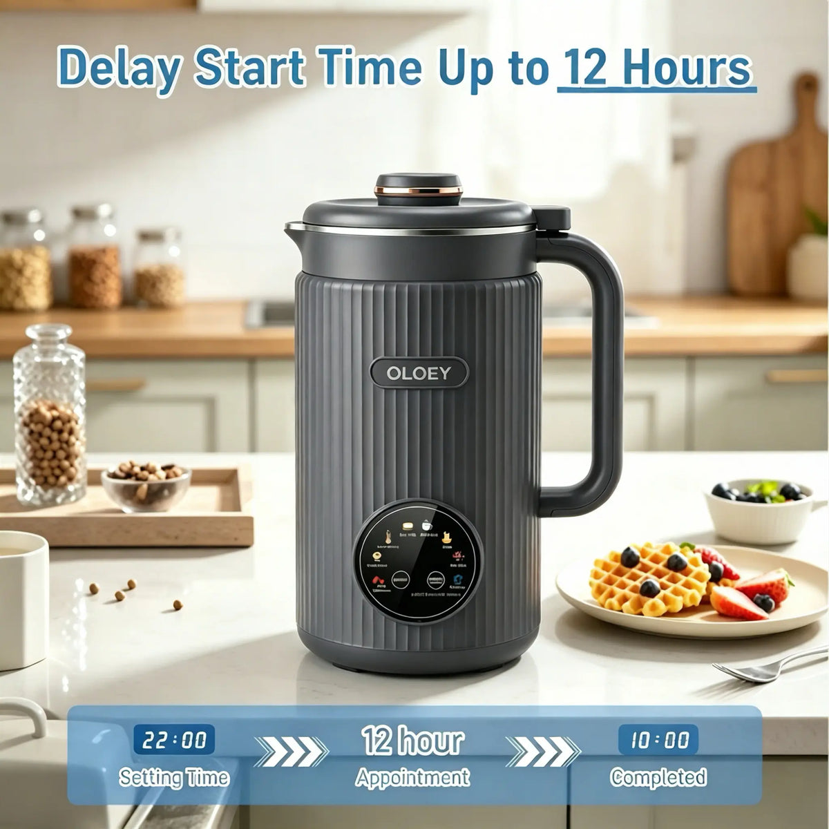 OLOEY 8-in-1 Portable Nut Milk Maker & Blender - Multifunctional Kitchen Appliance for Fresh Milk, Smoothies, and More - 40Oz/1.2L Capacity with Self-Cleaning Feature and 12-Hour Delay