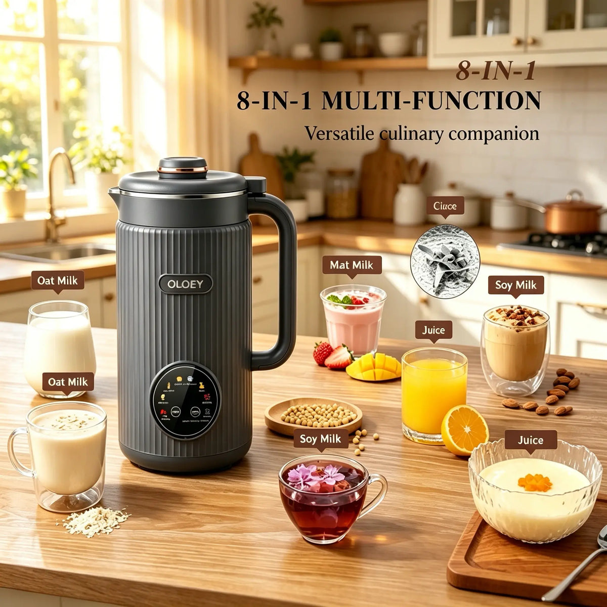 OLOEY 8-in-1 Portable Nut Milk Maker & Blender - Multifunctional Kitchen Appliance for Fresh Milk, Smoothies, and More - 40Oz/1.2L Capacity with Self-Cleaning Feature and 12-Hour Delay