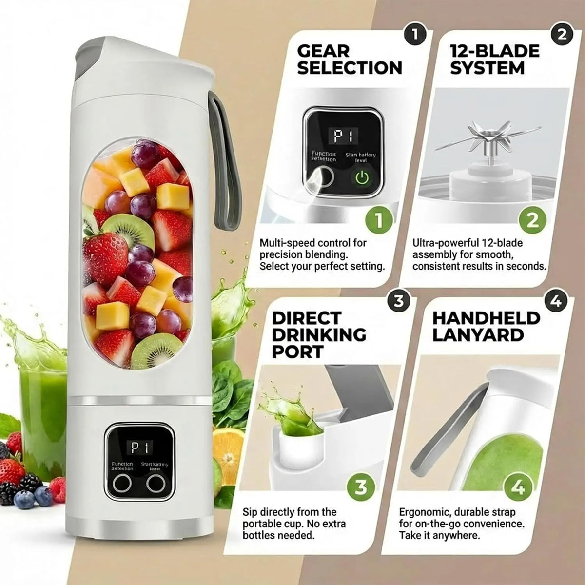 Unleash the Power of Smoothies Anywhere with Our Ultimate USB Rechargeable Portable Blender - Perfect for Travel, School, and Gym! Leak-Proof Design for Effortless Shakes and Baby Food!