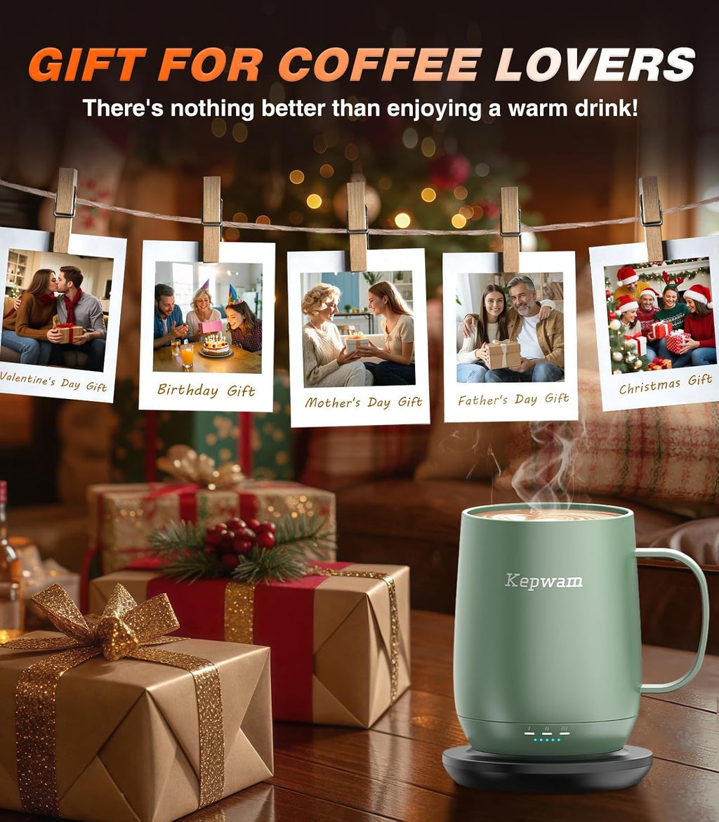 Kepwam TCM2 Self-Heating Coffee Mug - Enjoy Your Perfectly Warm Beverage Anytime with 16oz Capacity and Smart Temperature Control