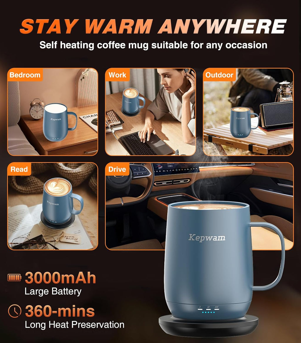 Ultimate Self-Heating Coffee Mug T2 - Enjoy Your Favorite Beverages at the Perfect Temperature (16oz, Up to 149℉)