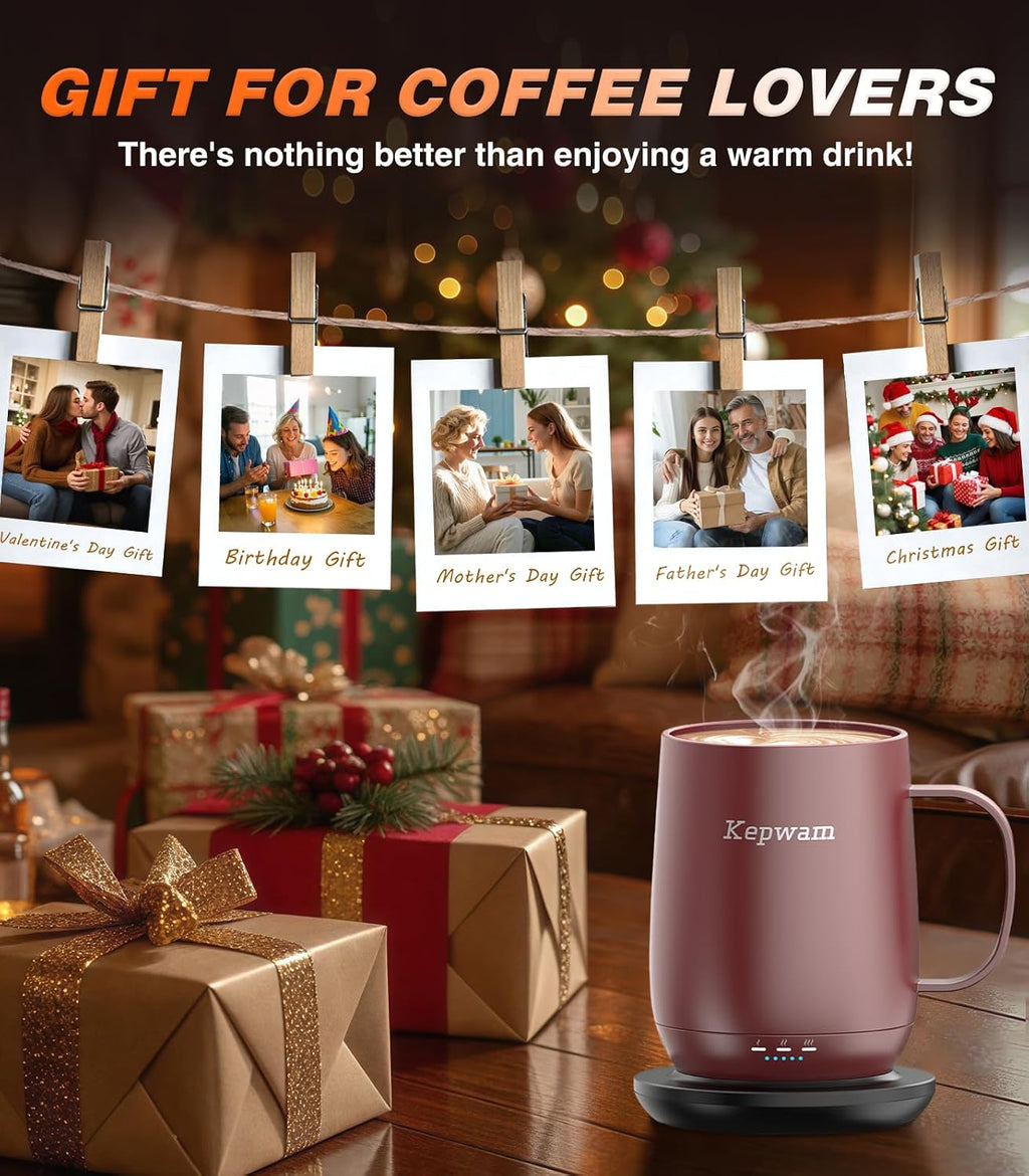 Kepwam TCM2 Self-Heating Coffee Mug - 16oz Electric Heated Mug with 3 Temperature Settings for Perfectly Warm Beverages