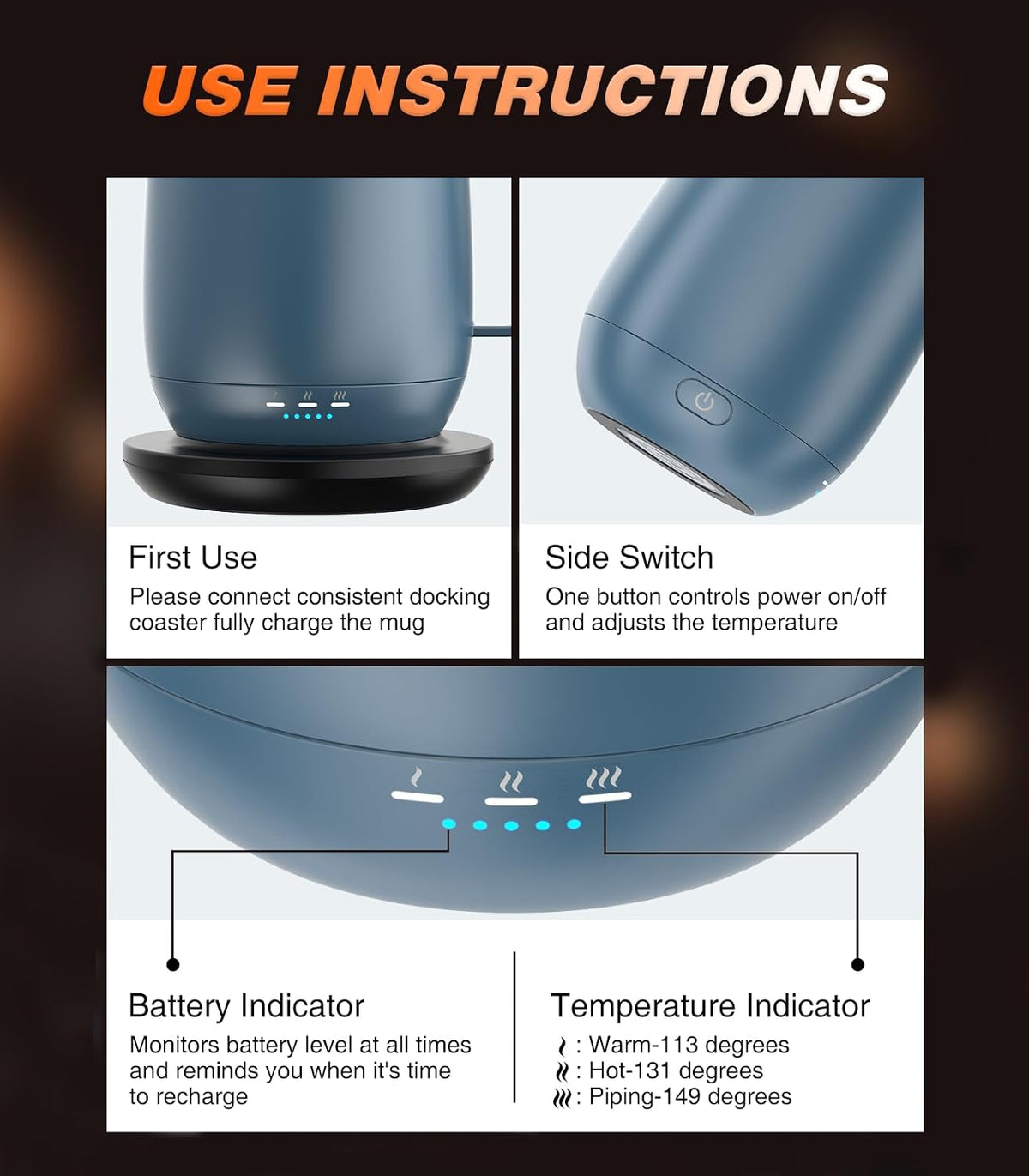 Ultimate Self-Heating Coffee Mug T2 - Enjoy Your Favorite Beverages at the Perfect Temperature (16oz, Up to 149℉)
